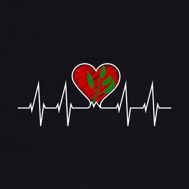 Vegan Heartbeat - Vegetarian Green Leaf Tshirt by CMDesign